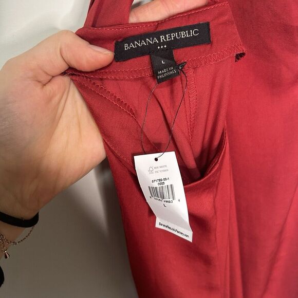 Banana Republic Dress Womens Large Maxi Belted Red Criss Cross Back Gown Formal - Picture 4 of 9